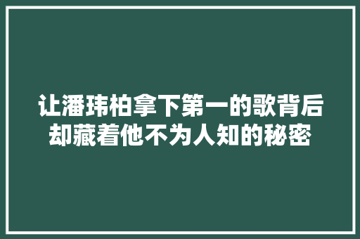 让潘玮柏拿下第一的歌背后却藏着他不为人知的秘密