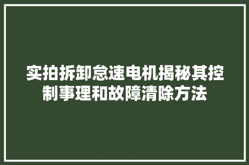 实拍拆卸怠速电机揭秘其控制事理和故障清除方法