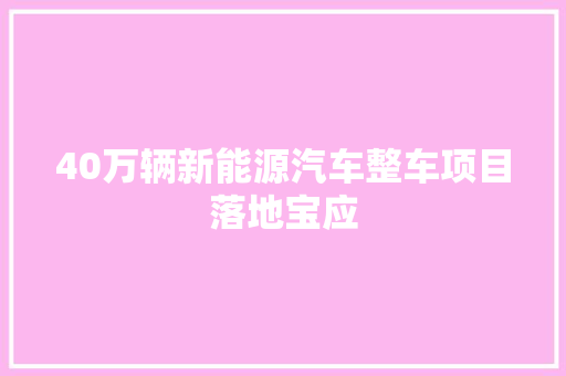 40万辆新能源汽车整车项目落地宝应