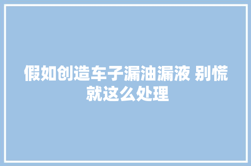 假如创造车子漏油漏液 别慌 就这么处理