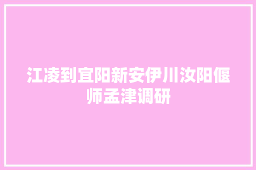 江凌到宜阳新安伊川汝阳偃师孟津调研
