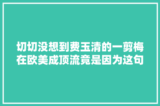 切切没想到费玉清的一剪梅在欧美成顶流竟是因为这句话