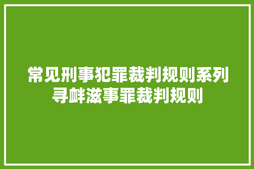常见刑事犯罪裁判规则系列寻衅滋事罪裁判规则