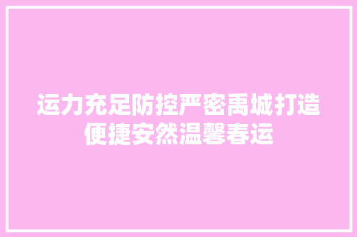 运力充足防控严密禹城打造便捷安然温馨春运