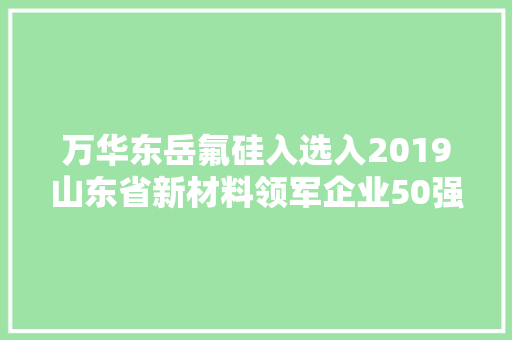 万华东岳氟硅入选入2019山东省新材料领军企业50强榜单