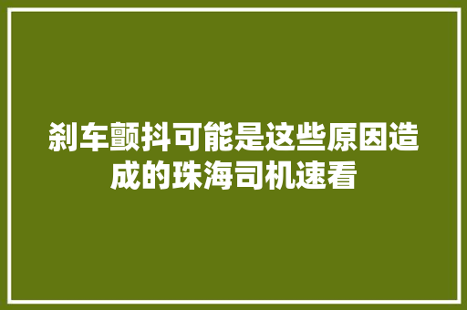 刹车颤抖可能是这些原因造成的珠海司机速看