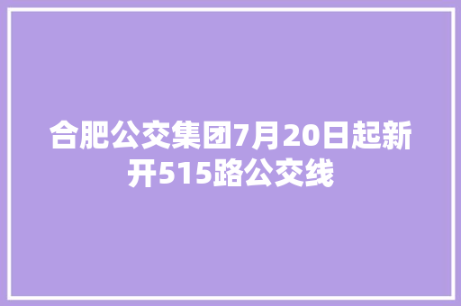 合肥公交集团7月20日起新开515路公交线 汽车知识