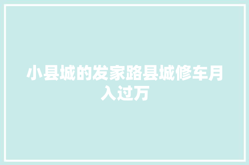 小县城的发家路县城修车月入过万