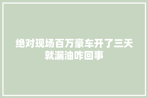 绝对现场百万豪车开了三天就漏油咋回事
