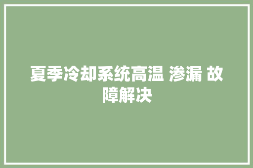 夏季冷却系统高温 渗漏 故障解决