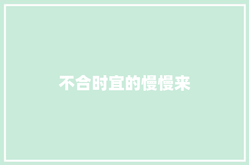 不合时宜的慢慢来