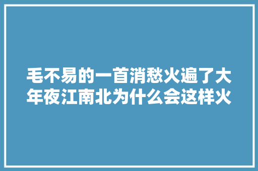 毛不易的一首消愁火遍了大年夜江南北为什么会这样火