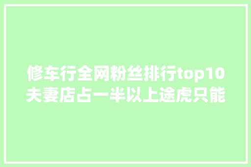 修车行全网粉丝排行top10夫妻店占一半以上途虎只能排第二