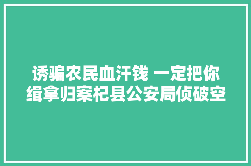 诱骗农民血汗钱 一定把你缉拿归案杞县公安局侦破空车配货系列诱骗案纪实