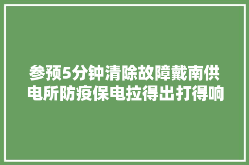 参预5分钟清除故障戴南供电所防疫保电拉得出打得响
