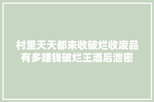 村里天天都来收破烂收废品有多赚钱破烂王酒后泄密