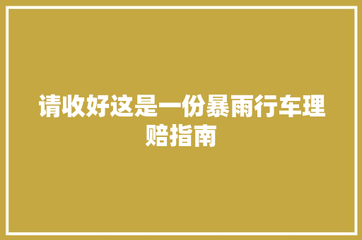 请收好这是一份暴雨行车理赔指南
