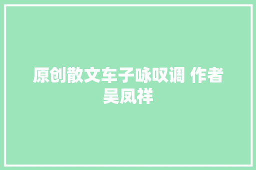 原创散文车子咏叹调 作者吴凤祥