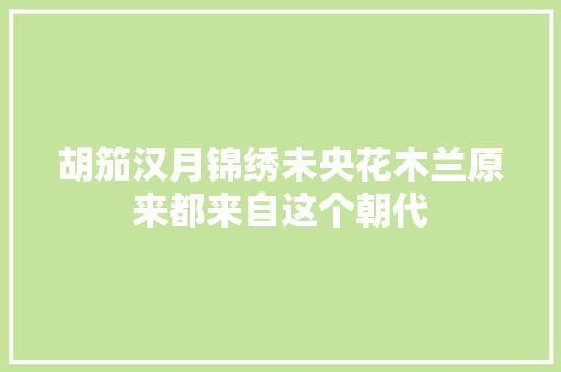 胡笳汉月锦绣未央花木兰原来都来自这个朝代