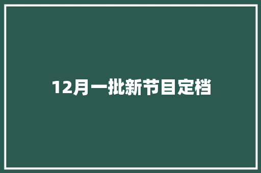 12月一批新节目定档