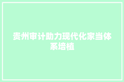 贵州审计助力现代化家当体系培植
