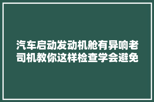 汽车启动发动机舱有异响老司机教你这样检查学会避免修车被坑