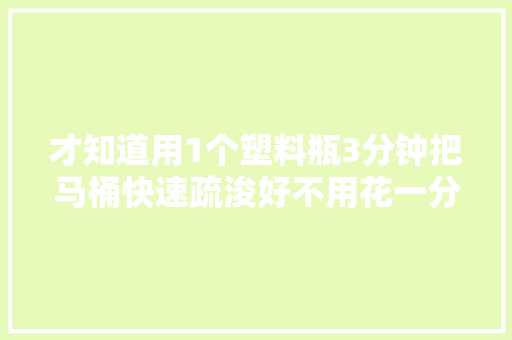 才知道用1个塑料瓶3分钟把马桶快速疏浚好不用花一分钱