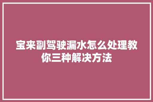宝来副驾驶漏水怎么处理教你三种解决方法