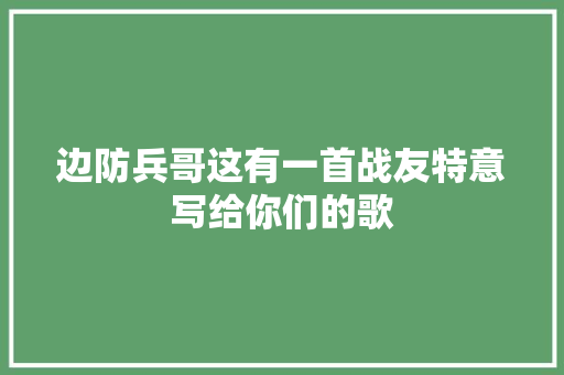 边防兵哥这有一首战友特意写给你们的歌