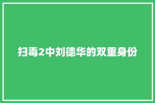 扫毒2中刘德华的双重身份