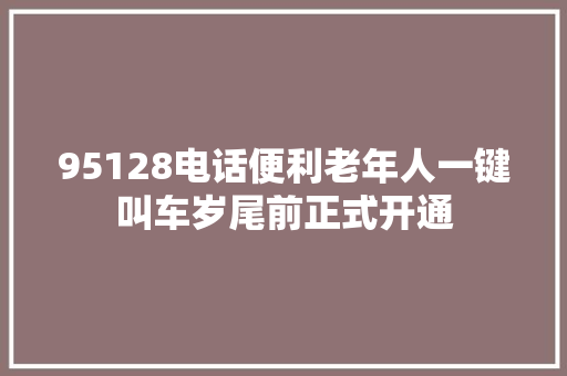 95128电话便利老年人一键叫车岁尾前正式开通