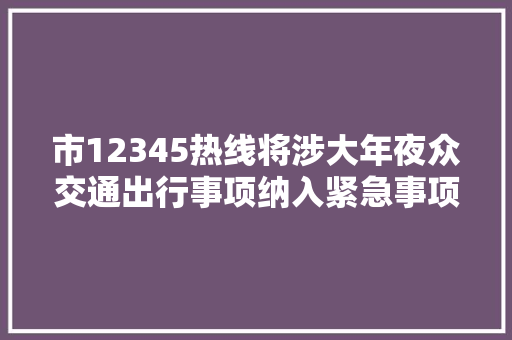 市12345热线将涉大年夜众交通出行事项纳入紧急事项一个电话问题立马解决