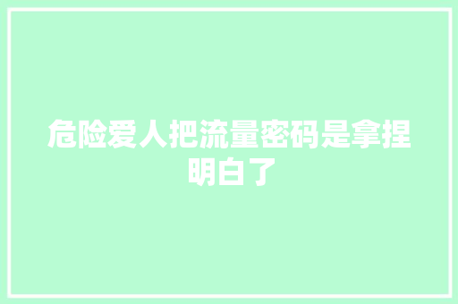 危险爱人把流量密码是拿捏明白了