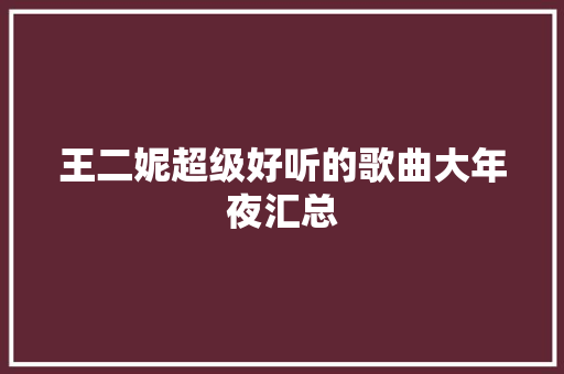 王二妮超级好听的歌曲大年夜汇总