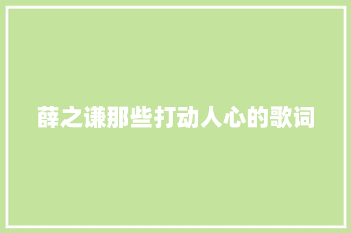 薛之谦那些打动人心的歌词