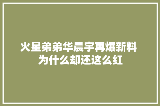 火星弟弟华晨宇再爆新料 为什么却还这么红