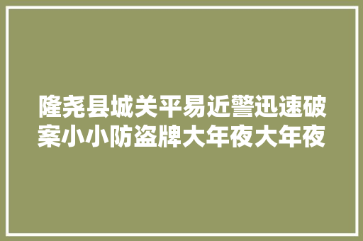 隆尧县城关平易近警迅速破案小小防盗牌大年夜大年夜显神通