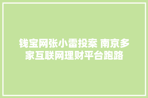 钱宝网张小雷投案 南京多家互联网理财平台跑路