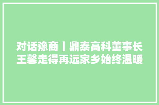 对话豫商丨鼎泰高科董事长王馨走得再远家乡始终温暖着我