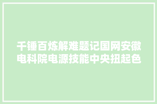 千锤百炼解难题记国网安徽电科院电源技能中央扭起色械振动团队
