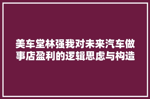 美车堂林强我对未来汽车做事店盈利的逻辑思虑与构造
