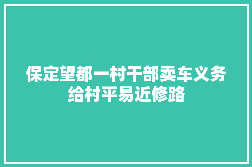 保定望都一村干部卖车义务给村平易近修路