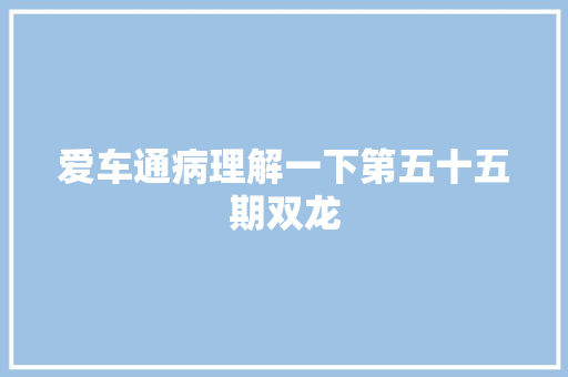 爱车通病理解一下第五十五期双龙