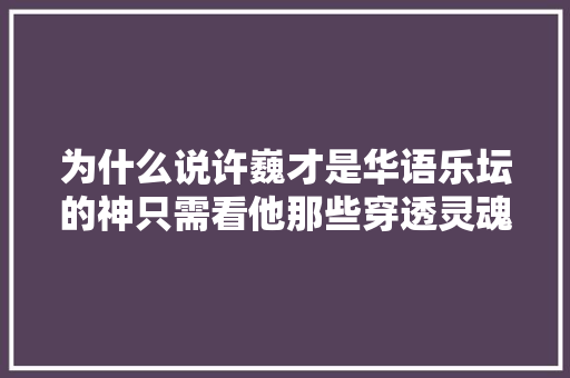 为什么说许巍才是华语乐坛的神只需看他那些穿透灵魂的歌词