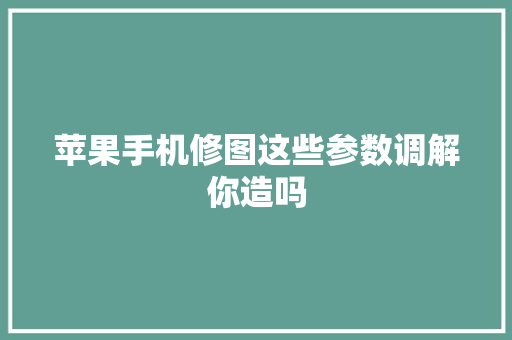 苹果手机修图这些参数调解你造吗