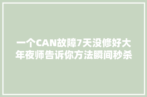 一个CAN故障7天没修好大年夜师告诉你方法瞬间秒杀
