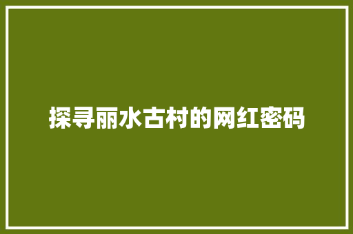 探寻丽水古村的网红密码