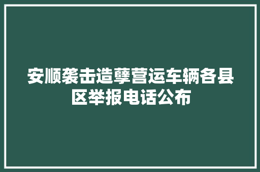 安顺袭击造孽营运车辆各县区举报电话公布