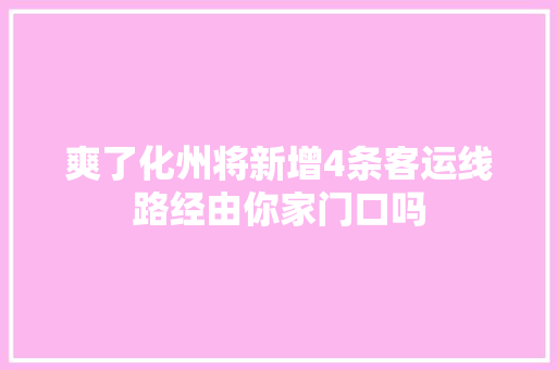 爽了化州将新增4条客运线路经由你家门口吗