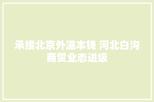 承接北京外溢本钱 河北白沟商贸业态进级
